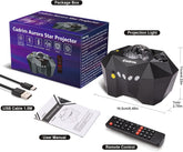 Cadrim Aurora Star Projector with packaging, remote control, USB cable, and user manual on a white background.